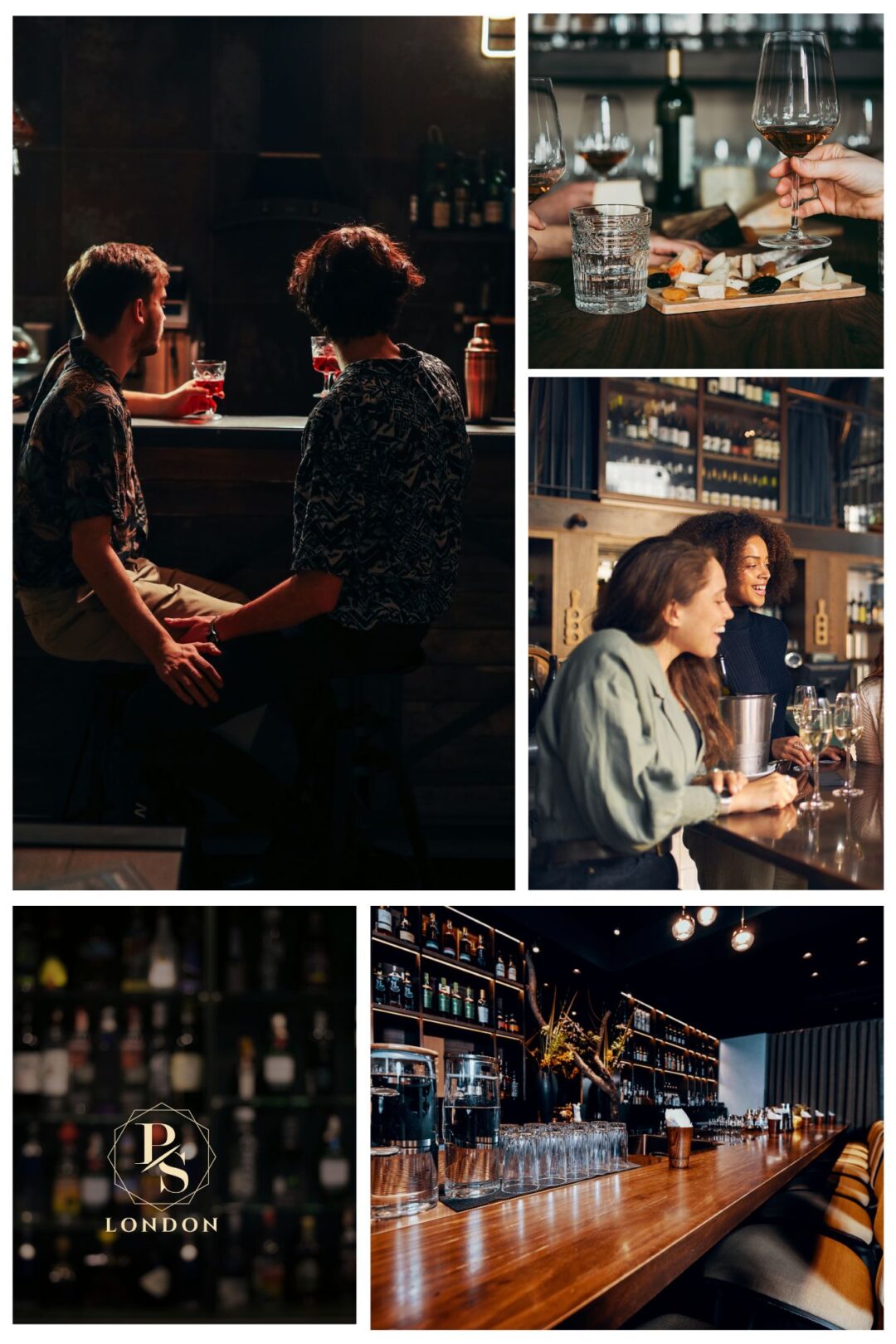 a collection of images showcasing some of London's best spots for Bar date night.